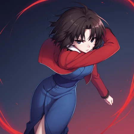 <lora:DarkfireStyle15:1.25>
1girl, solo, dutch angle
Shiki Ryougi, Kara no Kyoukai ,
action pose,