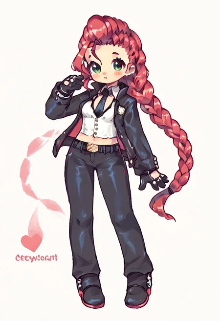 score_9, score_8_up, cviper, cute, red hair, single braid, sexysuit, full body, digital art, highly detailed, zPDXL