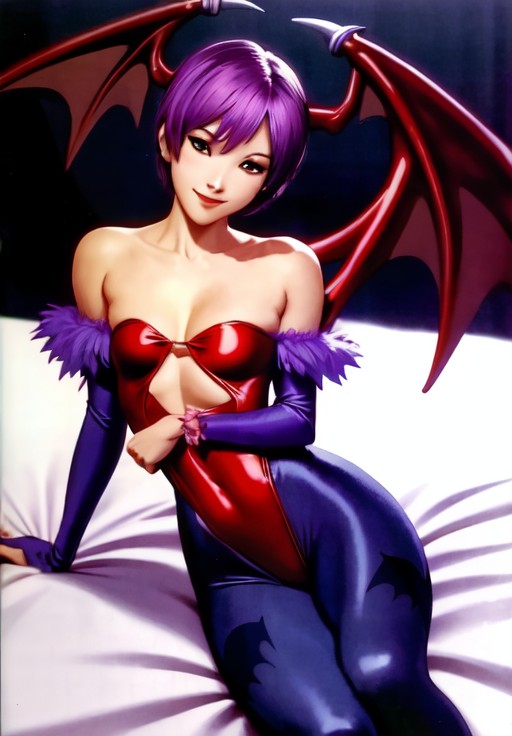 sfw, <lora:darkstalkers_lilith:0.8>, darkstalkers_lilith, seductive smile, lay on bed, (seductive, alluring, charming:1.3), seductive, (ultra-high res, high details, absurdres:1.3)
