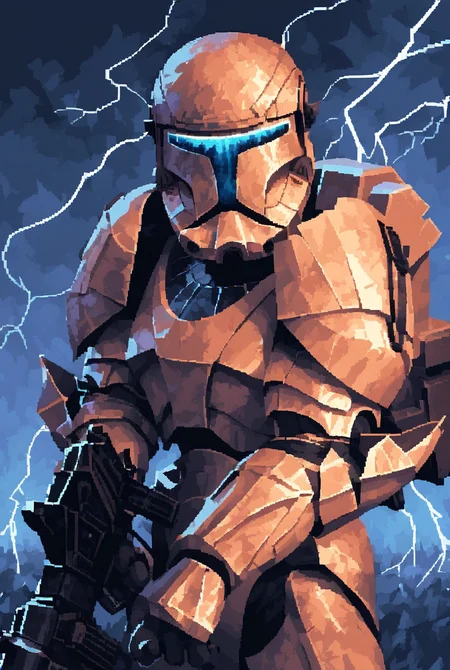 (7-CloneCommando holding gun), micro photography, portrait, detailed helmet, thunderstorm, lightning all around, huge waves
accurate armour, detailed gun
pixel art
<lora:d3p1x3lXLP:1> <lora:CloneCommandoPONY:1>
