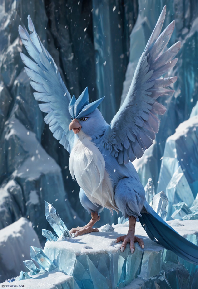 score_9, score_8_up, score_7_up, score_6_up, score_5_up, score_4_up, BREAK, solo, articuno, pokemon (creature), furry, bird, blue feathers, ice, realistic