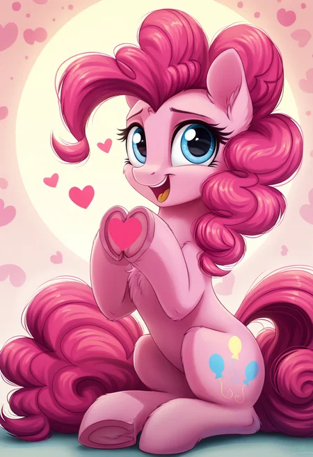 score_9, score_8_up, score_7_up, score_6_up, score_5_up, score_4_up, rating_safe, pinkie pie, pink skin, pink body, earth pony, female, mare, pony, solo, chest fluff, comforting, cute, fluffy, heart, incoming hug, kneeling, looking at you, open mouth, diapinkes, underhoof, sweet dreams fuel, backlighting, frog \(hoof\), smiling, hoof heart, open smile, g4, detailed, beautiful, detailed background, <lora:Wholesome-MLP-v1.3b:1>