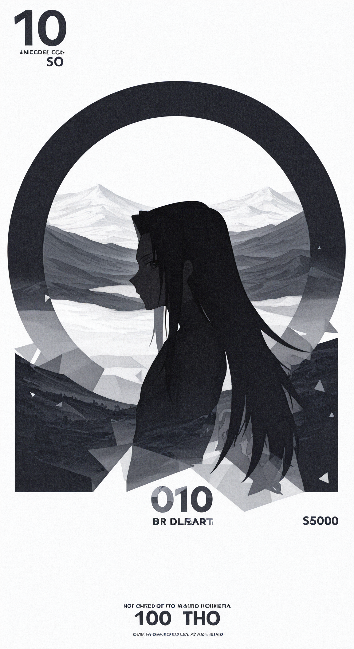200,
<lora:[Style - IL] R50 Banknote Style:1> r50_banknote, english text, big text, number, 
silhouette,shapes,iridescent
upper body,cropped torso,
looking at viewer,
from side, profile,
scenery, landscape,
,
black theme,white theme,
1boy, male focus,
<lora:[Char - IL] Shaman King - Asakura Hao (R1E12):0.8> sk21_hao,
masterpiece, best quality,