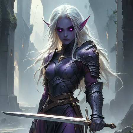 dark elf warrior, 1woman, hkstyle, holding a sword