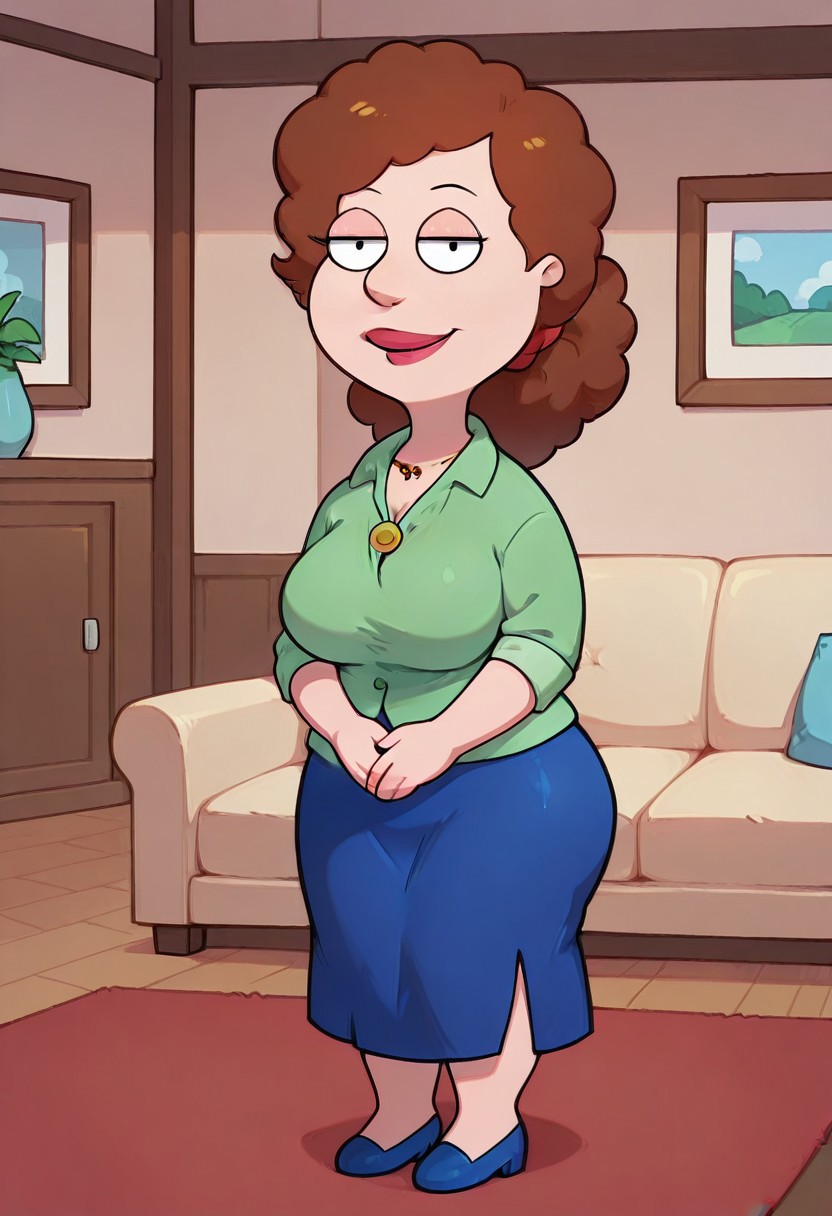 score_9,score_8_up,score_7_up,score_6_up,best quality, 1girl, solo, living room, couch, indoors,
BREAK
unnamed girl, brown hair, black eyes, (mature female:1.5), (plump:1.2), large breasts, gigantic ass, gigantic hips, green sweater, rolled up sleeves, blue skirt, navy blue shoes, own hand together, smile, looking at viewer, long skirt, half-closed eyes, necklace,