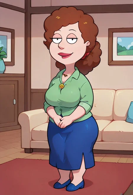 score_9,score_8_up,score_7_up,score_6_up,best quality, 1girl, solo, living room, couch, indoors,
BREAK
unnamed girl, brown hair, black eyes, (mature female:1.5), (plump:1.2), large breasts, gigantic ass, gigantic hips, green sweater, rolled up sleeves, blue skirt, navy blue shoes, own hand together, smile, looking at viewer, long skirt, half-closed eyes, necklace,