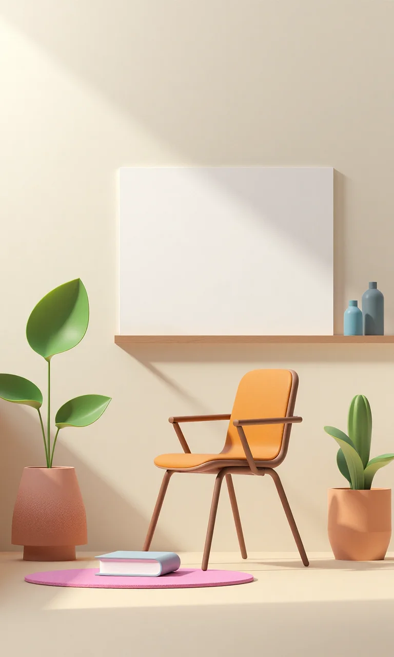 A 3D illustration of a study room scene
