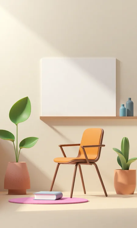 A 3D illustration of a study room scene