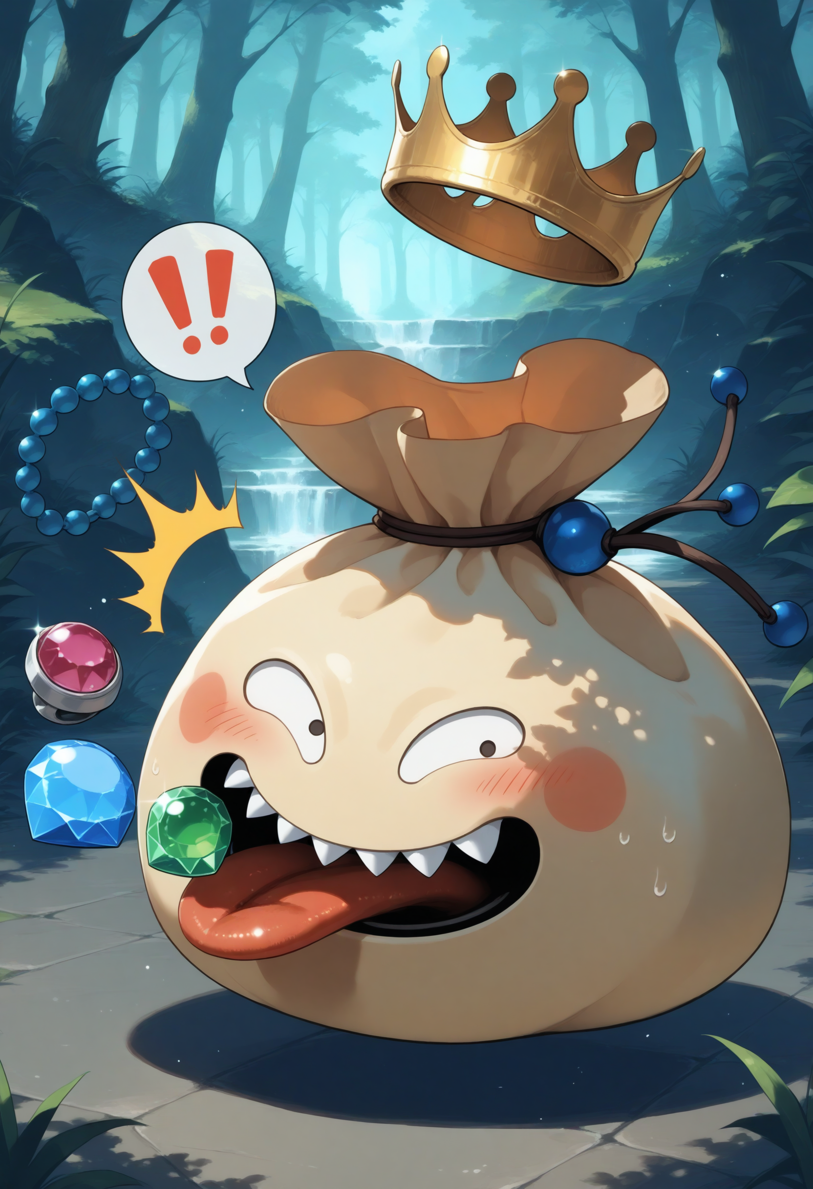 masterpiece,extreme detailed,outdoors,dungeon BREAK no humans,no_legs,full body,
BREAK goodybag_(dq),crown,no humans,gem,necklace,sharp teeth,open_eyes,tongue,<lora:goodybag_(dq)-NAI:1>,blush,surprised,spoken exclamation mark,^^^,