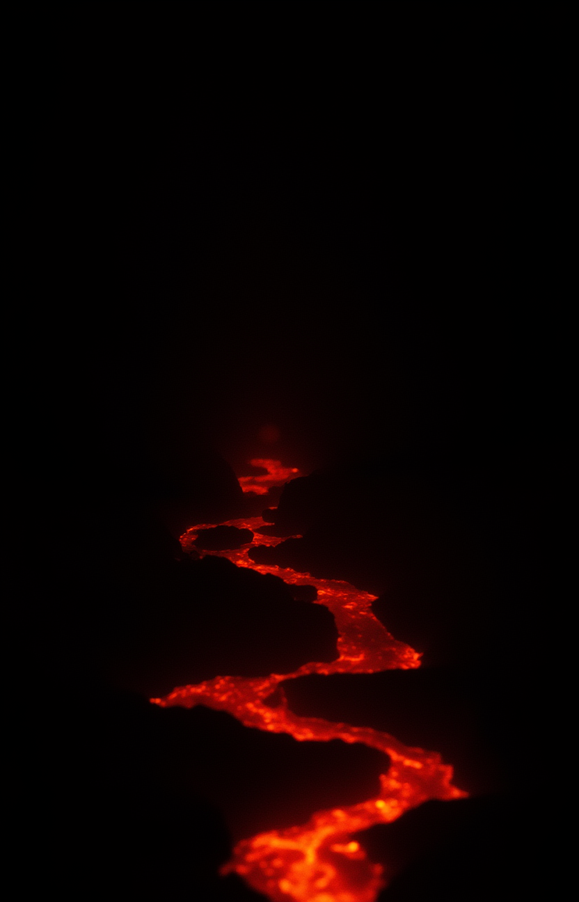 vantablack, a shape of a undefinable creature crawling through a black background while leaving a trail of glowing lava, detailed,,   <lora:- Flux1 - vanta_black_V2.0:.8>