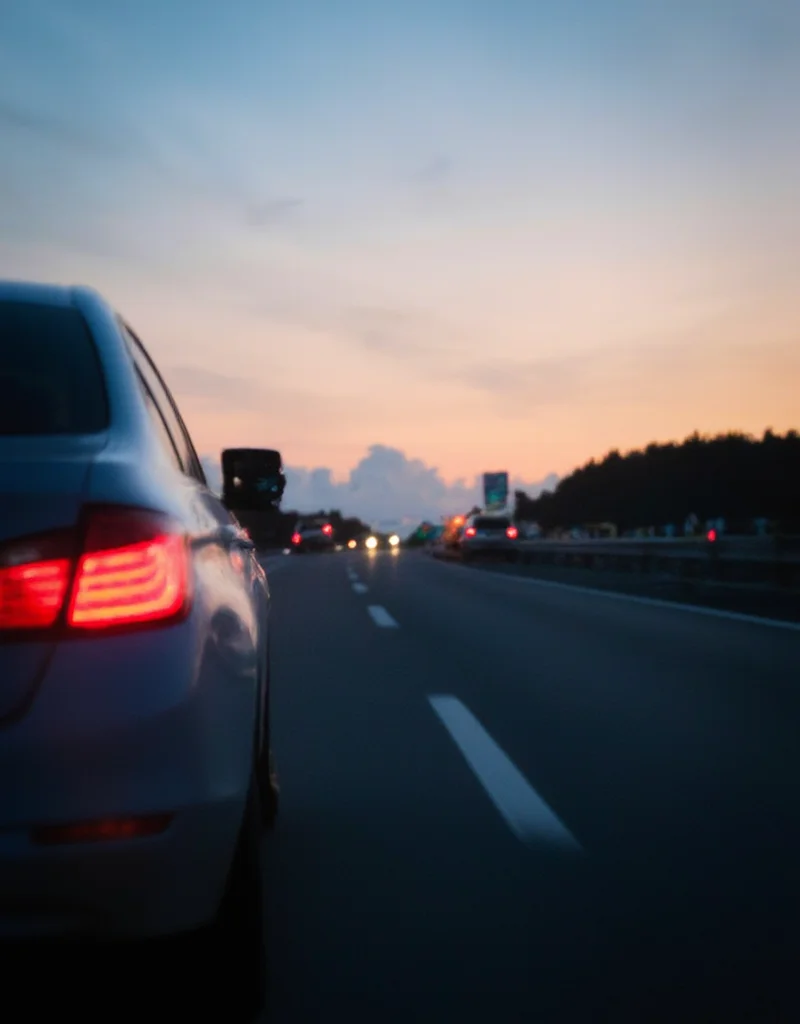 <lora:City_Worlds_01_v1_Roads_flux:1>  citybkg, scenery, clouds, sunset, highway, car trunk, cars, motion blur