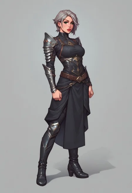 score_9, score_8_up, score_7_up, score_6_up, score_5_up, score_4_up, rating_safe, masterpiece monet painting, aaLinBeiFong, green eyes, short hair, grey hair, scar, armor, black uniform, lipstick,
(((full-clothed))), 
BREAK 
strange world background score_9, score_8_up, score_7_up, score_6_up, source_cartoon, rating_explicit, Expressiveh, (((((full body))))), dynamic pose