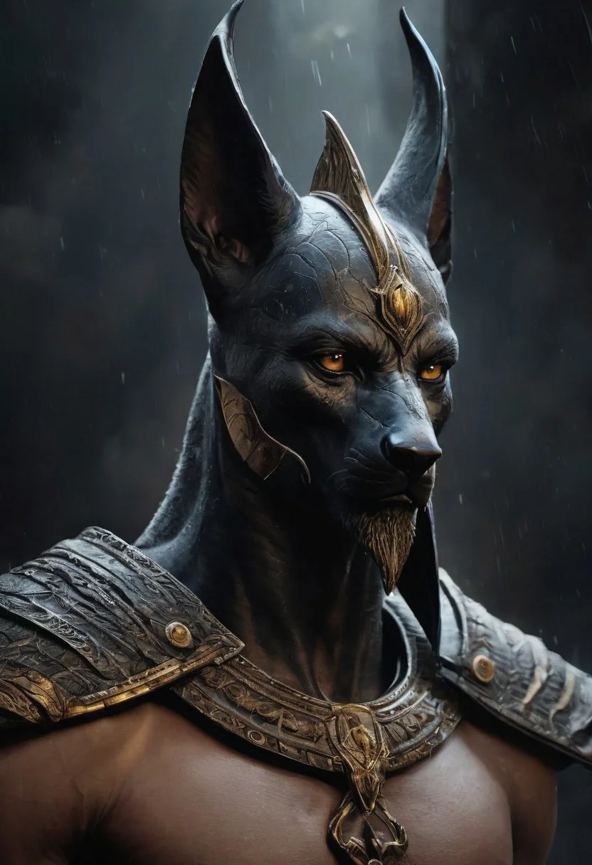 Photorealistic oil painting (masterpiece, best quality, stunning, highly detailed,artwork Fantasy art by Aleksi Briclot,high-contrast palette, (film grain),ultrarealistic 4k,photoart_style, (portrait of a evil Anubis in style of god of war),realistic,,dark black tone,Cinematic Lighting, movie-level texture,.(style of Aleksi Briclot:1.3), trending on artstation
