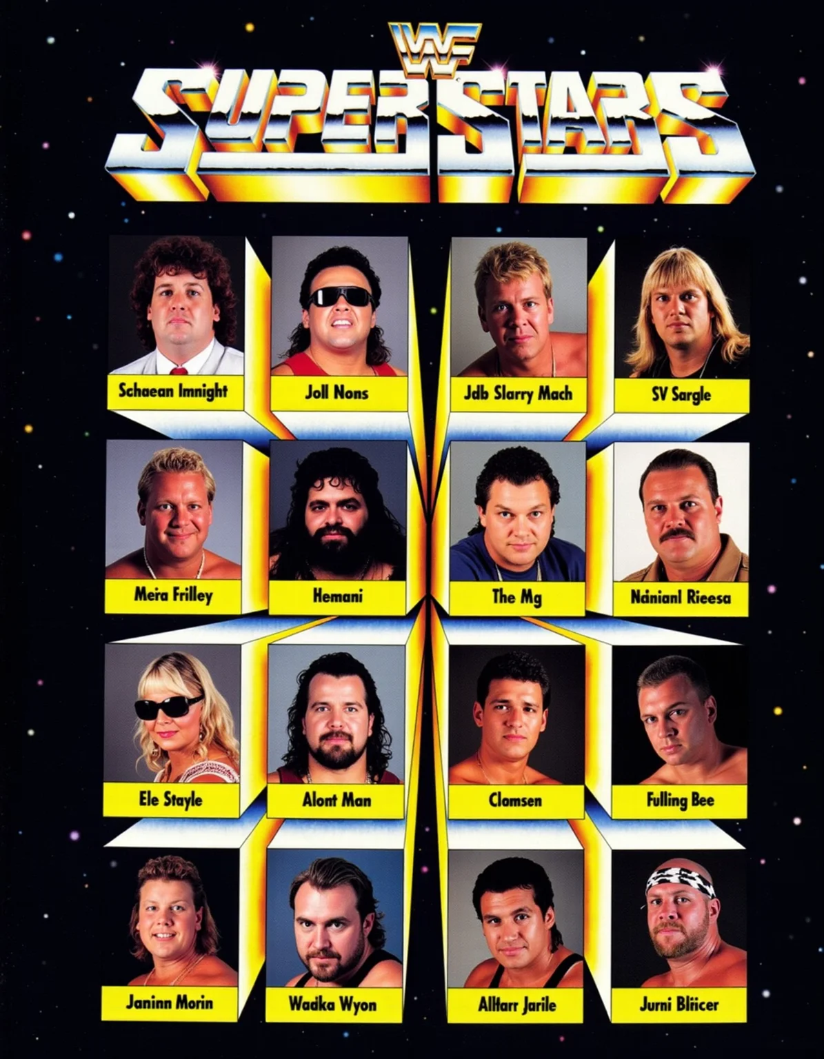 a 1980s top title 3D Superstars roster poster