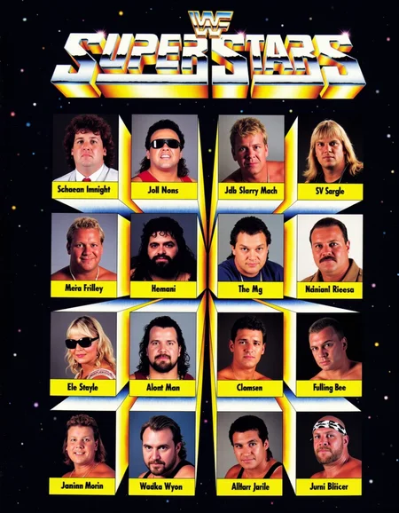 a 1980s top title 3D Superstars roster poster