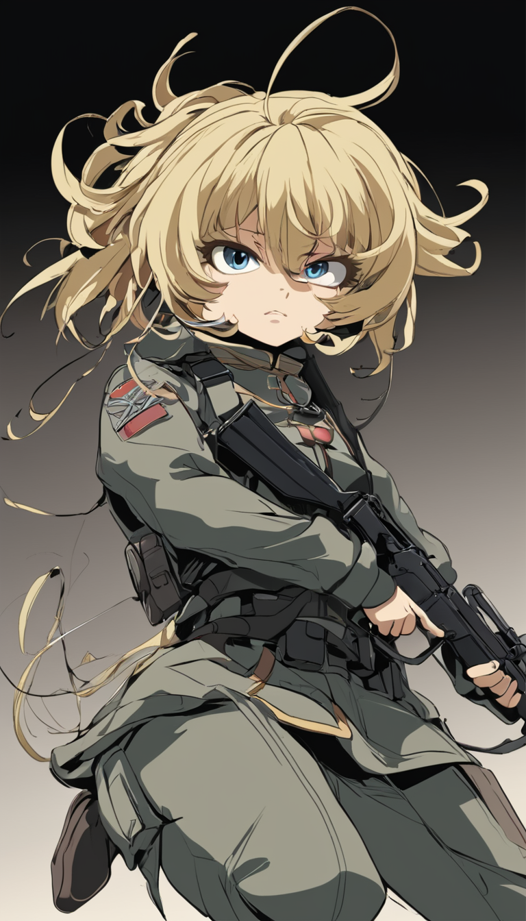Cinematic scene, hero view, Tanya Degurechaff, Youjo Senki <lora:tanya_degurechaff_xl_v7:1>, action pose, detailed background, masterpiece, best quality, high quality, absurdres, Vector art, Vivid colors, Clean lines, Sharp edges, Minimalist, Precise geometry, Simplistic, Smooth curves, Bold outlines, Crisp shapes, Flat colors, Illustration art piece, High contrast shadows, Technical illustration, Graphic design, Vector graphics, High contrast, Precision artwork, Linear compositions, Scalable artwork, Digital art