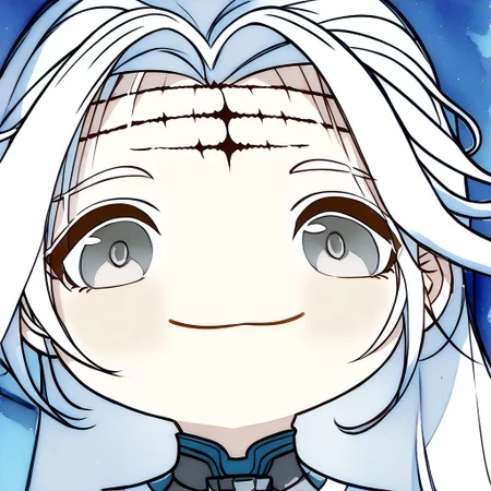 score_9, score_8_up, mutsukiface, chibi, portrait, smile, closed mouth, close-up, ((watercolor painting)),mutsukiface, chibi, portrait, smile, closed mouth, close-up, Calcharo, wuthering waves, white hair, long white hair, face tattoo, bodysuit, grey eyes, black clothes