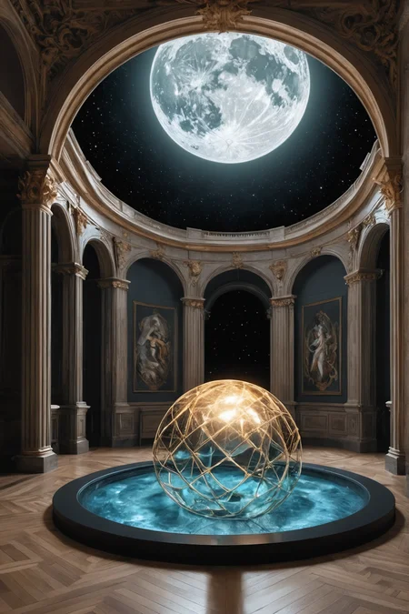 light art by Olafur Eliasson, installation art, 3D Rendering, Rule of Thirds, landscape of a Baroque [The House of Black and White|Infernal Chasm] and Planet Uranus, Sunny, Movie still, detailxl