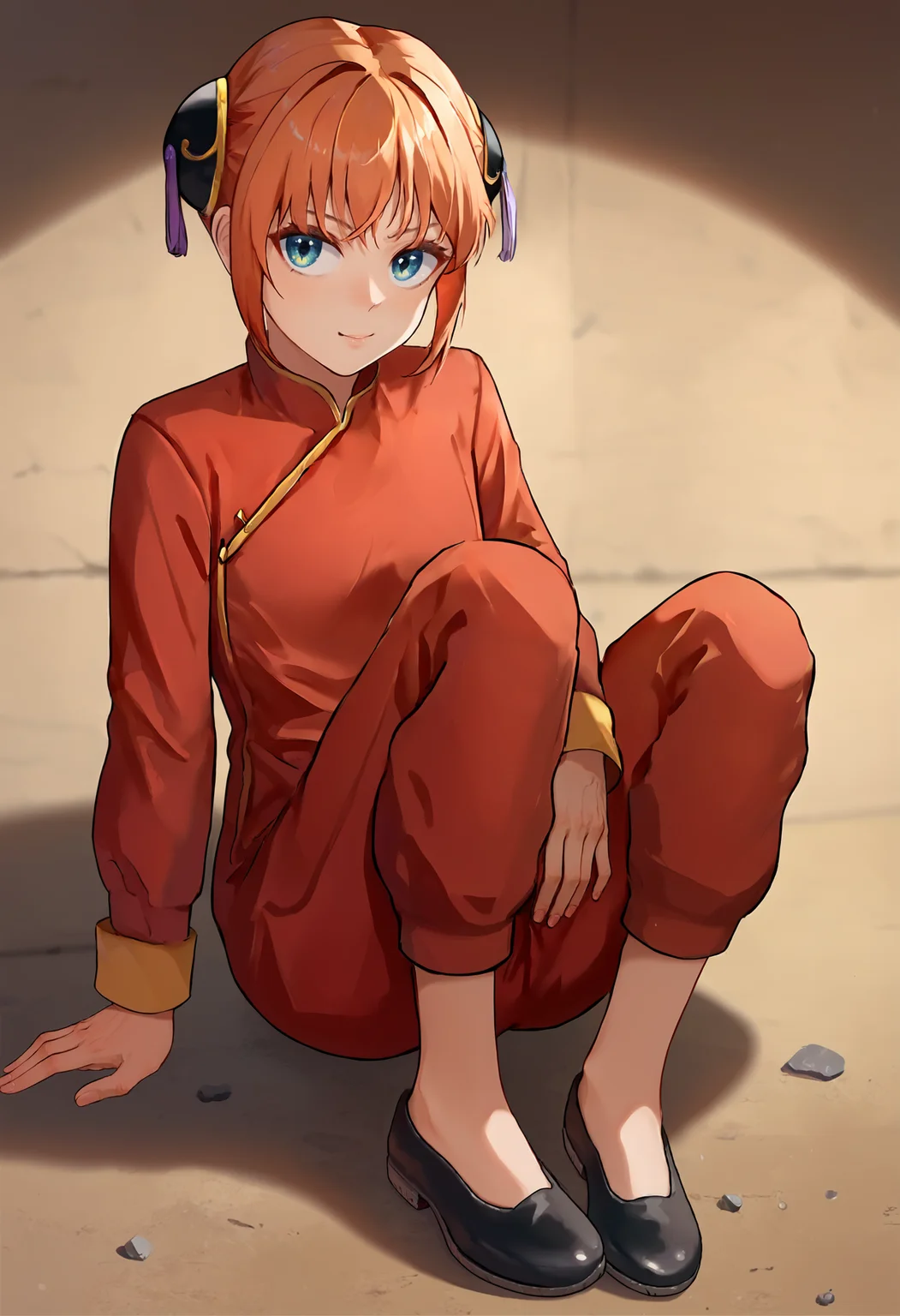 score_9, score_8_up, score_7_up, 1girl, solo, looking at viewer,
BREAK
kagura, short hair, double bun, black bun cover, red shirt, long sleeves, red pants, chinese clothes, black footwear <lora:Kagura:1>