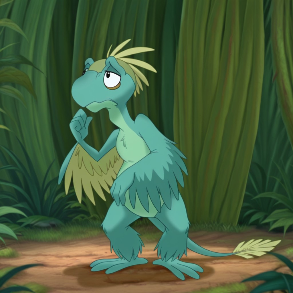 masterpiece, best quality, amazing quality, Guidolbtil, feral, male, Microraptor, green feathers, winged arms, tail, black eyes, jungle, standing, <lora:f50703e9-7f40-4934-8734-c9effec5d1f7:1.0>
