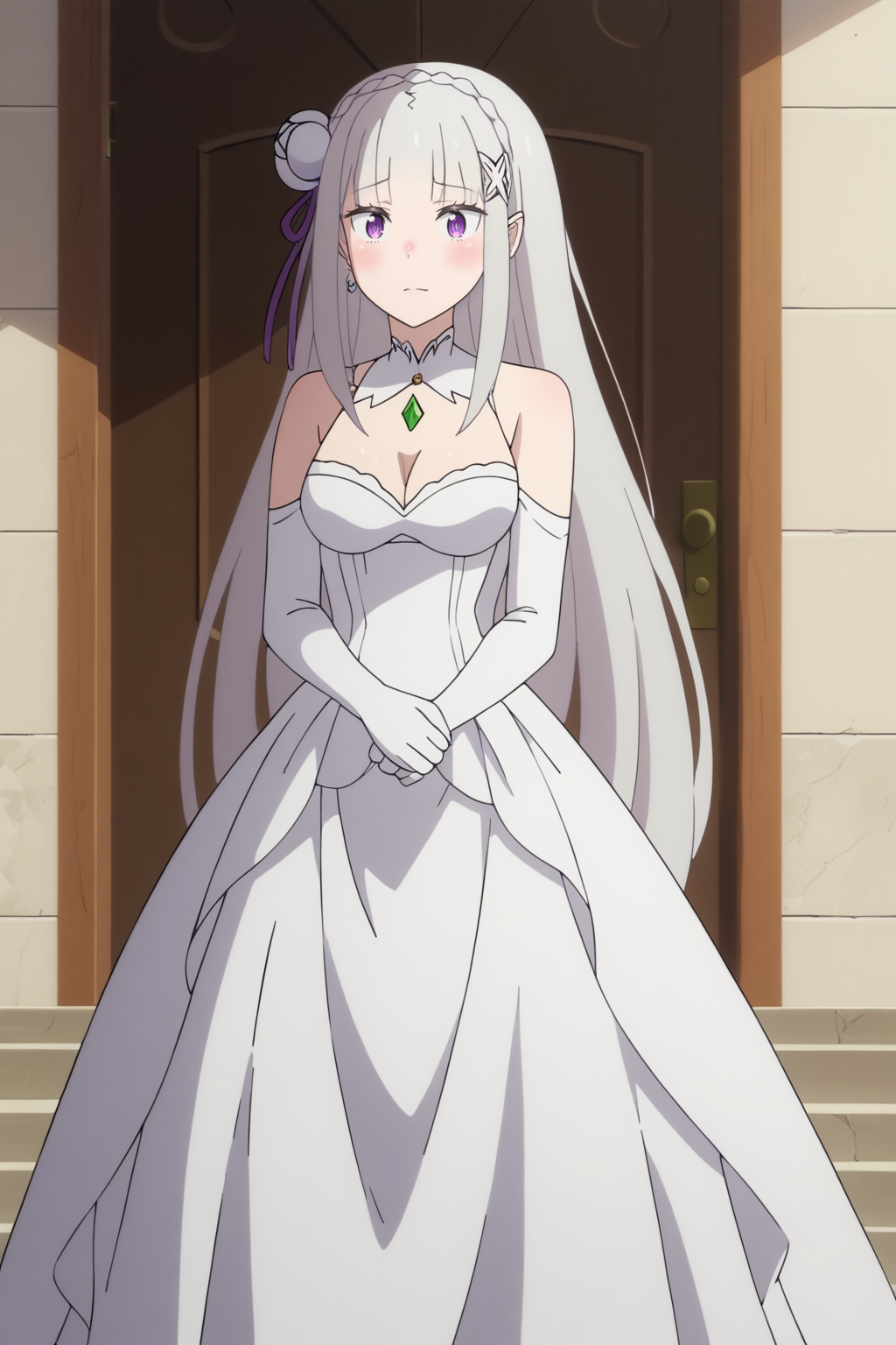 flat colors, score_8_up,  Emilia_season3, wedding_dress  <lora:COMMISSION_REZero-Emilia_season3-PDXL:0.8>