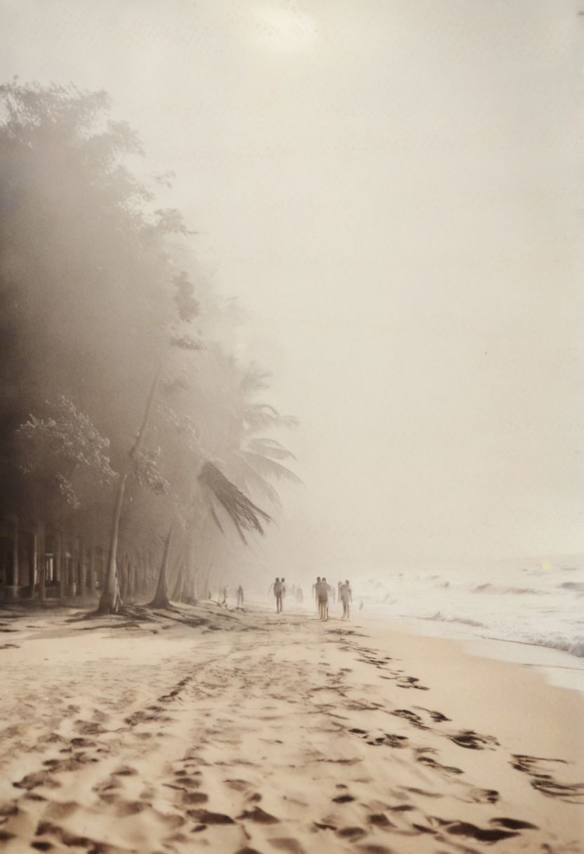 lith_agfabrovira_BEH111, instagram photo, a foggy beach in sri lanka, hard shadows, film grain