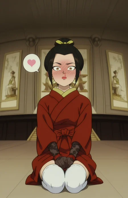 <lora:anatomy_helper:0.8> 1girl, solo, <lora:Broly_v1:0.9> dbsb,
kimono, layered, hakama skirt, white thighhighs, lace gloves, hair ribbon, <lora:Azula_Illustrious:0.7> azula, hair bun, black hair, brown eyes, lipstick, makeup,
museum, aroused, full-face blush, nosebleed, spoken heart, expressionless, o.o, flustered, surprised, charmed,,sitting in seiza, extremely detailed, highres, masterpiece, best quality