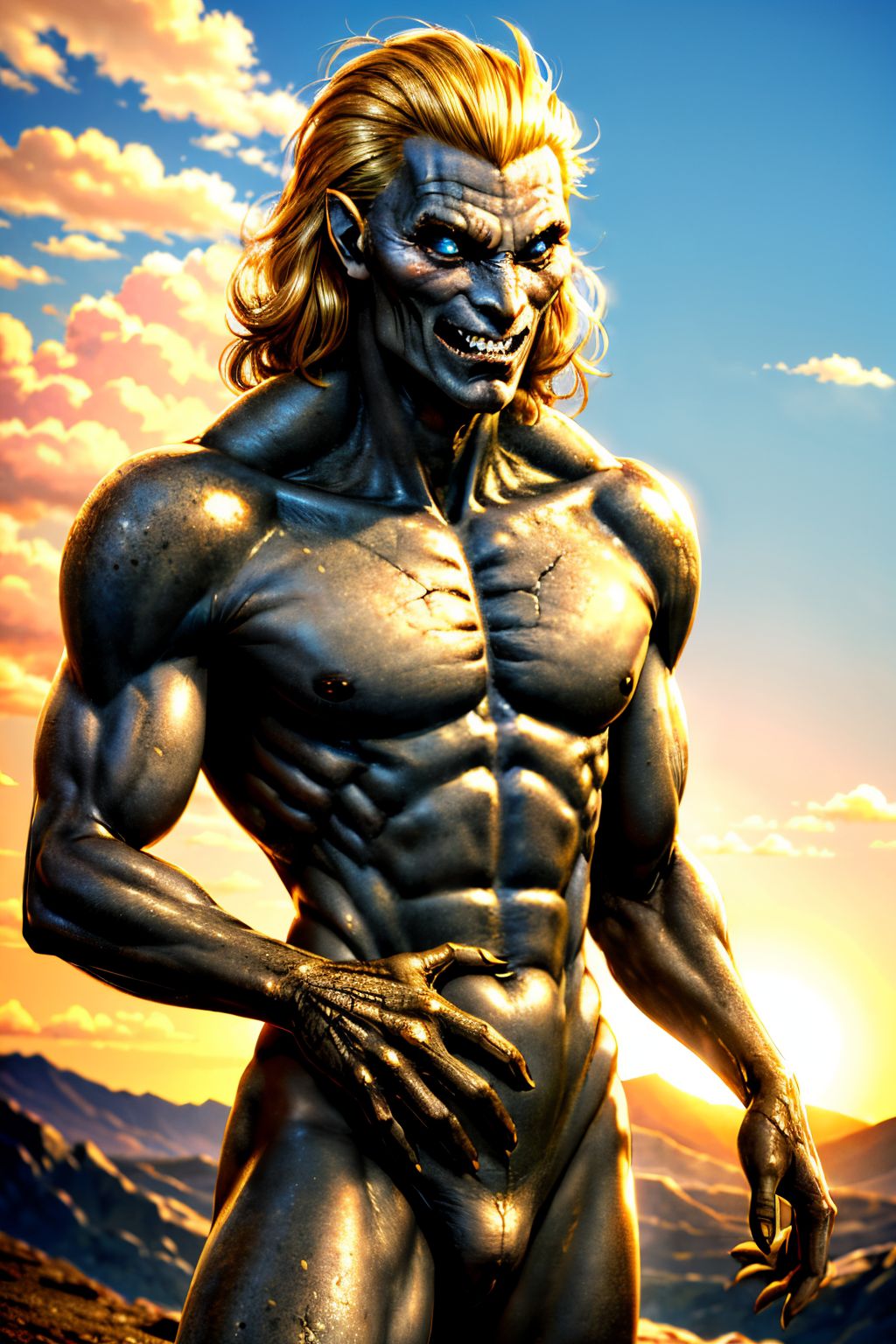 (Realisitc:1.5) what old woman blonde hair grin brown hair alien man monster, <lora:EdobAlienMonsterMale_v1.0:0.8>