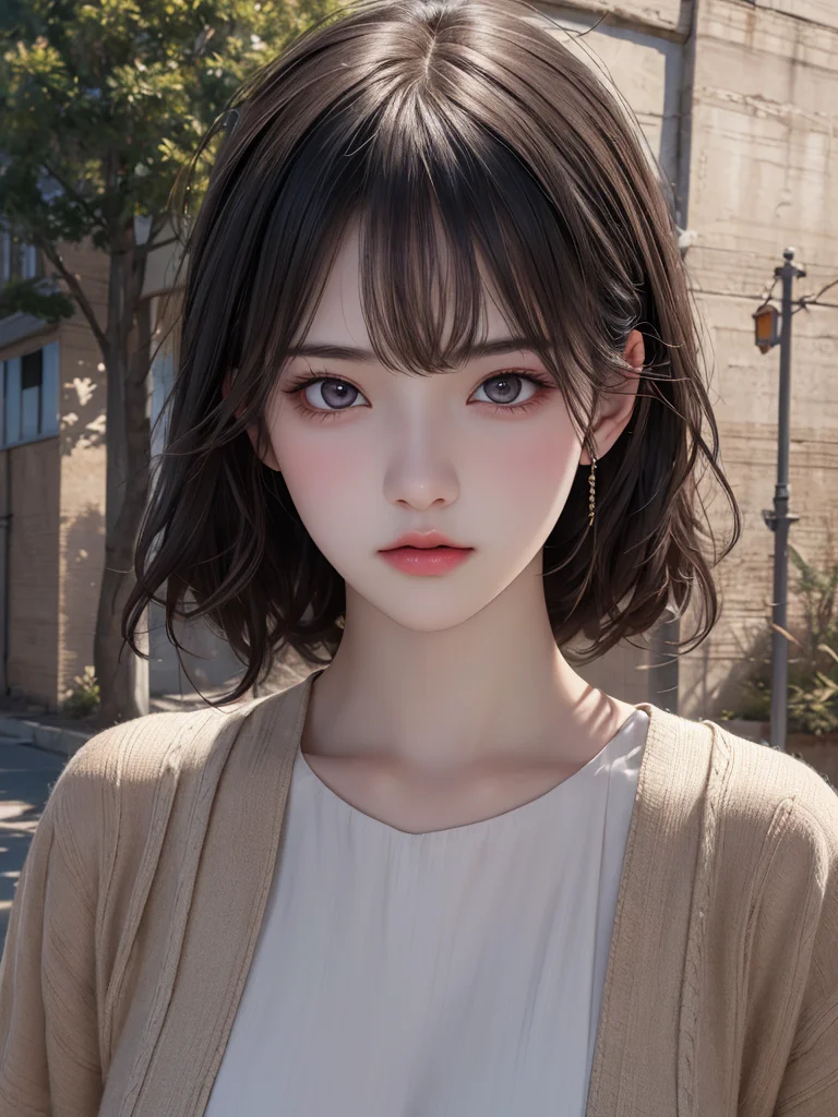 1girl, (masterpiece, best quality), RAW photo, 16k wallpaper, extremely detailed CG, amazing, ultra detailed, hyperrealistic, official art, High quality texture, incredibly absurdres, highres, 18 years old, cute girl, beautiful face, detailed large black eyes,random background,outdoors,full body,