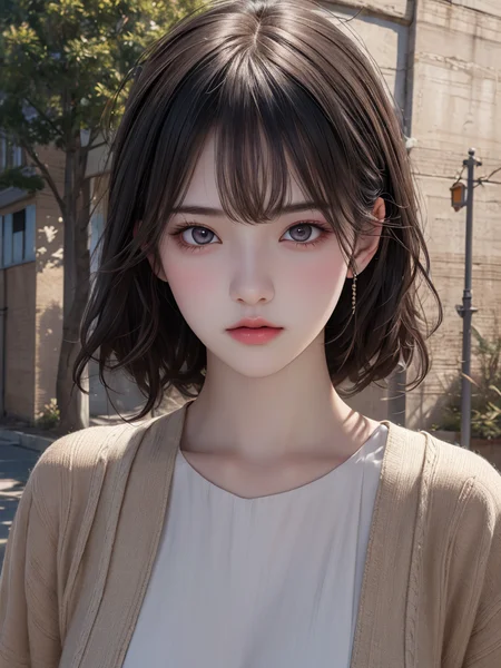 1girl, (masterpiece, best quality), RAW photo, 16k wallpaper, extremely detailed CG, amazing, ultra detailed, hyperrealistic, official art, High quality texture, incredibly absurdres, highres, 18 years old, cute girl, beautiful face, detailed large black eyes,random background,outdoors,full body,