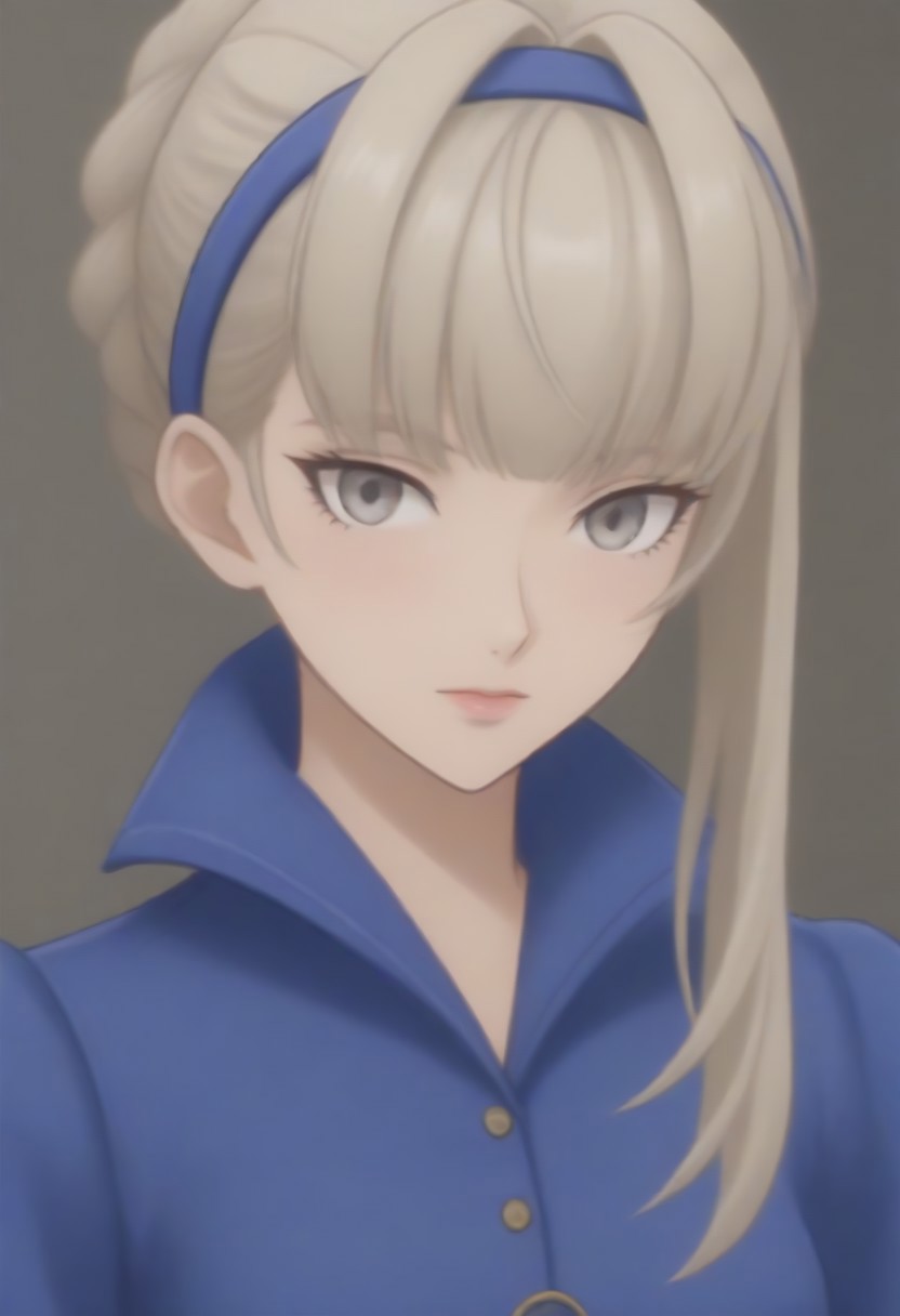 source_anime, anime screencap, source_anime, auratheguillotine, anime screencap, masterpiece, source_anime, shiny skin,,,,,,,,masterpiece,meropep5x, blonde hair, hairband, braid, bangs, grey eyes, blue shirt, belt, black gloves, long blue skirt, black pantyhose,