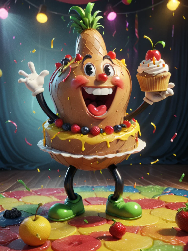 old cartoon illustration of happy, partying and singing (cakes:1.2), fruits and sweets, on the dancefloor
<lora:A_RubberHose_Character_v2_SDXL:1.2> rubber_hose_character,
<lora:xl_more_art-full_v1:0.85>, 3D render, ((hyper realism)), sharp focus, cinematic lighting, photo realistic, hyper realistic. 4k, natural, global illumination, caustics, ratytracing, Unreal Engine, highly detailed, trending on Artstation