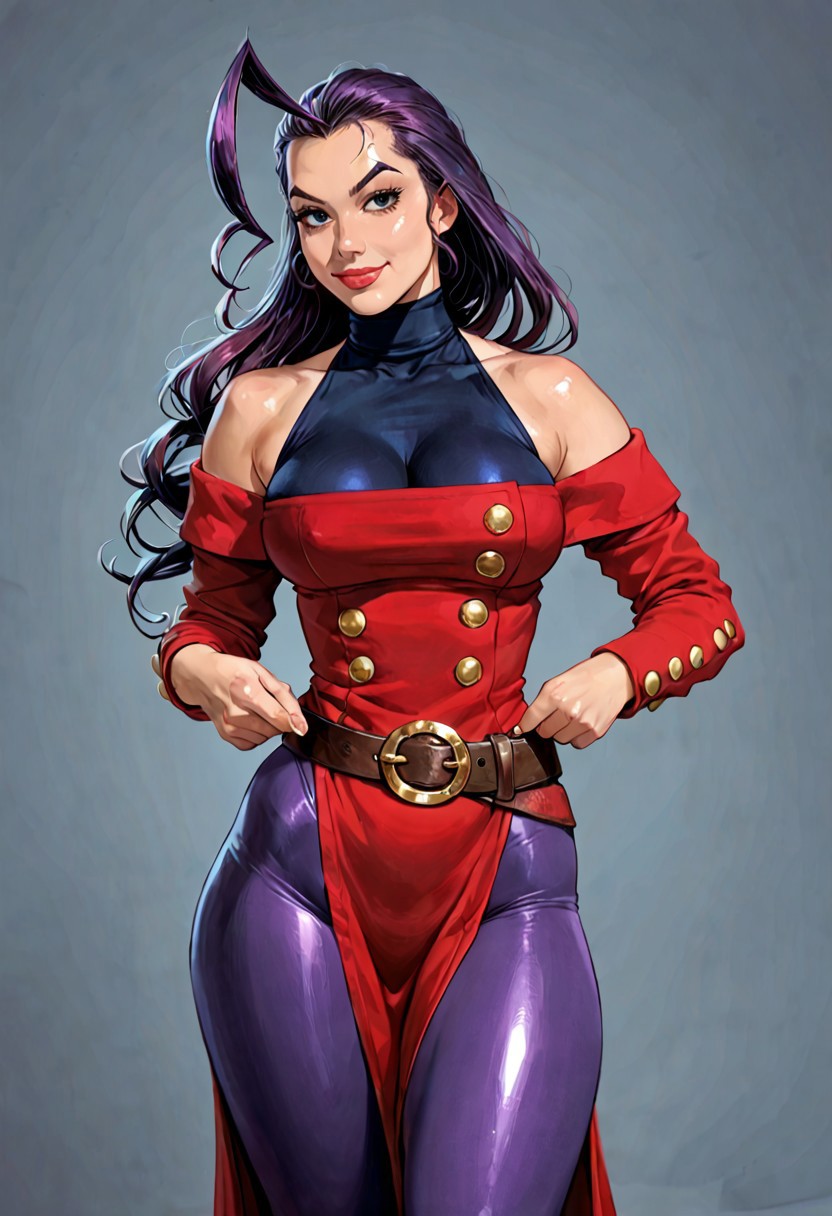 ((score_9_up, score_8_up, score_7_up)),hentai style,anime style)),(photo realistic),(((devilHS))),[neisan,reiq],[melkor mancin],score_9, score_8_up, score_7_up, score_6_up, SunsetRiders7 art style, 1 female, solo, standing, perfect face, Science Lab background,
BREAK 
<lora:PONYXL_StreetFighter_Rose_ownwaifu:1>, BREAK MainOutfit_Rose_ownwaifu, 1girl, hagoromo, hair slicked back, huge ahoge, long hair, purple eyes, purple hair, single hair intake, yellow scarf, bare shoulders, shoulder cutout, clothing cutout, halterneck, lips, turtleneck, makeup, off shoulder, scarf, belt, off-shoulder dress, red dress, detached sleeves, lipstick, jewelry, pantyhose, nose, leotard, antenna hair, cleavage, loose belt, long sleeves, side slit, buttons, purple pantyhose, covered collarbone, sidelocks, asymmetrical hair, brown belt, impossible clothes, long dress, flipped hair, forehead, narrow waist, skin tight, belt buckle, sleeveless turtleneck, thick thighs, bodysuit, purple bodysuit, red dress, side slit, black leggings,
<lora:add-detail-xl:0.15>,
cowboy shot,
smile, seductive, horny, rating-explicit, Expressiveh,
[devilhs],(chainsawman),[melkor mancin],(perfect face)big firm perky breasts,(voluptuous wide hips,bottom heavy,large ass),thigh_highs,shiny skin,bored,cold stare,arrogant,focus ass
slender body, large ass, round ass, high detail, perfect face, very close-up, looking at the viewer, magnificent,
(ultra HD quality details), perfect eyes, perfect face, detailed face, face focus, 
((medium breasts,huge ass:1.2)),(small waist:1.3),(voluptuous curvy body,large plump wide hips,thick thighs:1.4), bulging nipples, erect nipples,smiling,
