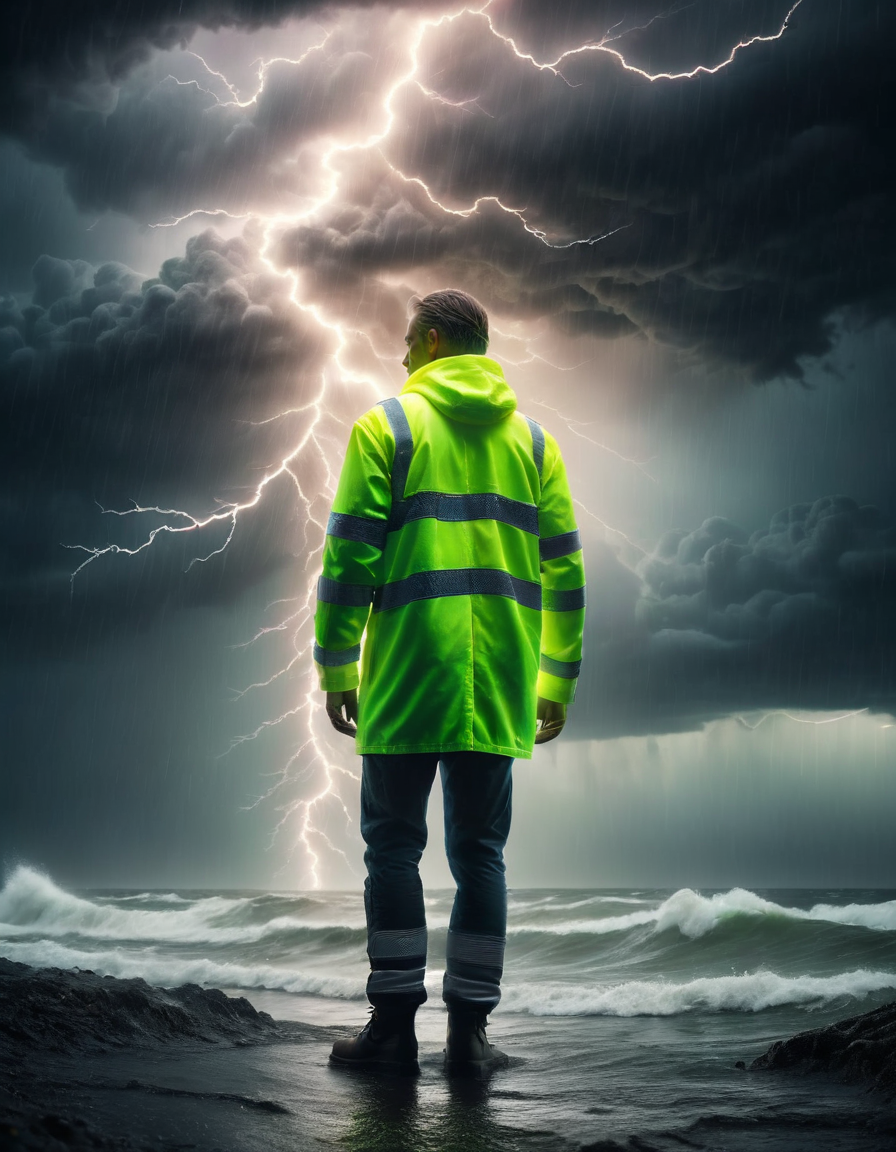 a dramatic likeness and environment depicting the concept of born in a storm, ultra-sharp focus, 8k uhd, dramatic lighting, evocative subject, intense theme, ral-highvis <lora:ral-highvis-sdxl:1>
