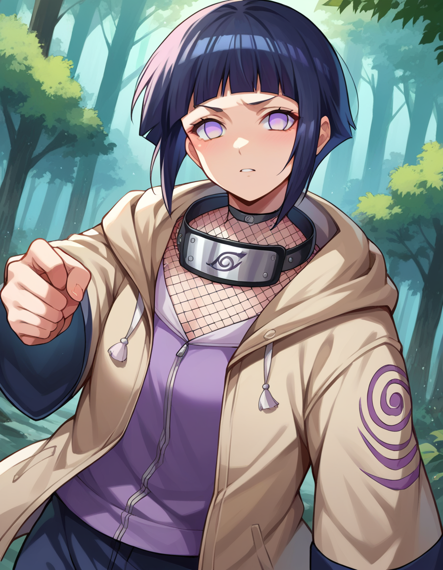 score_9, score_8_up, score_7_up, source_anime,
hinatahyuuga, <lora:hinata-hyuuga-ponyxl-lora-nochekaiser:1>,
hinata hyuuga, byakugan, black hair, blunt bangs, short hair,
fishnets, forehead protector, jacket, konohagakure symbol, closed jacket, brown jacket,
outdoors, forest, nature, fighting stance,
looking at viewer, dutch angle, cowboy shot,