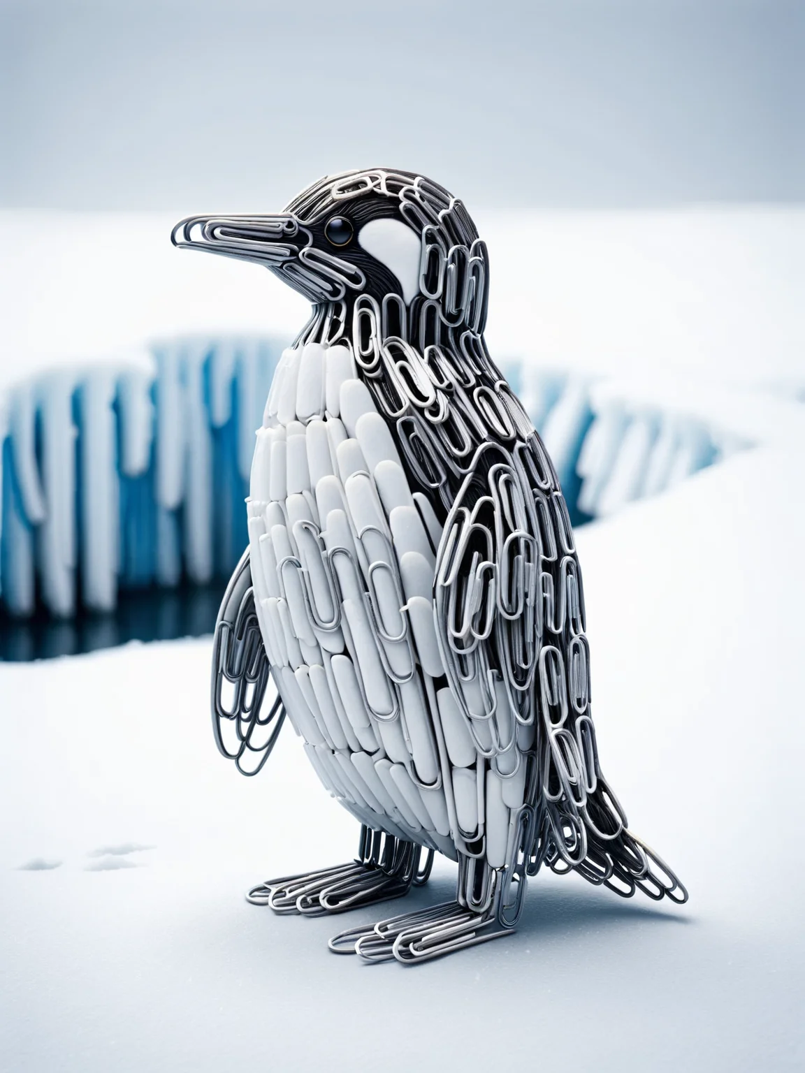 A ais-paperclips penguin, stood on the frozen tundra <lora:Paperclips_Style_SDXL:1>
