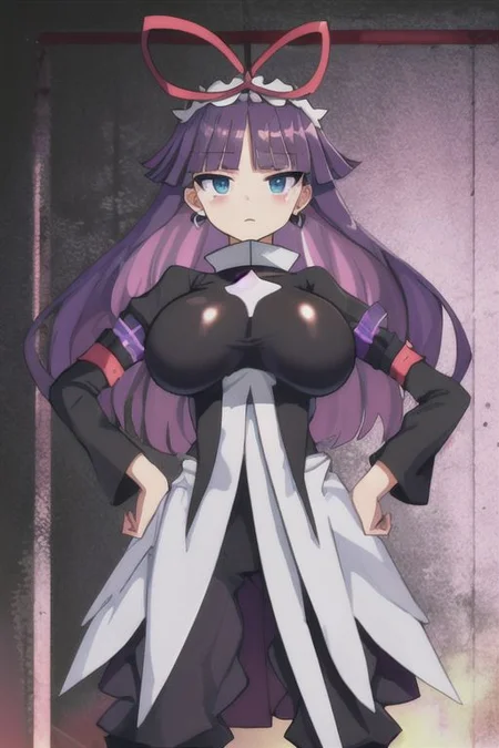 feli, 1girl, score_9, score_8_up, score_7_up,, best quality, masterpiece, huge breasts, , standing , hands on hips