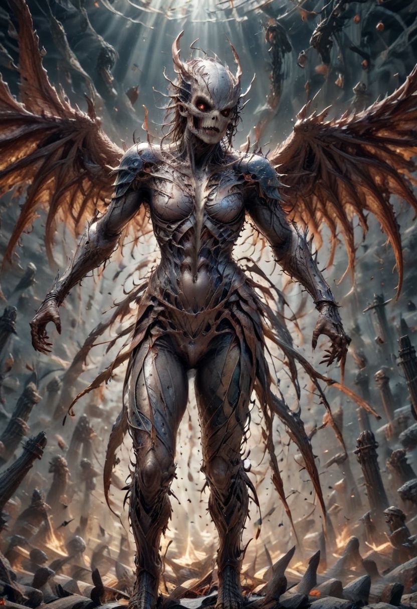 score_9, score_8_up, score_7_up, rating_explicit, intricate detail, chromatic aberration, realistic, detailed face, detailed legs, correct anatomy score_9,score_8_up,score_7_up,score_6_up,ciprealism, (masterpiece:1.2, best quality, ridiculous resolution, ultra detailed ),realistic ,painting,female angel (wings), ((flaming sword in hand)),extremely delicate and beautiful face, detailed face, realistic skin, (pale skin), action ((angel swings sword at demon)) 1 demon ((huge)), ((looks like an eerie spawn of hell)) (size difference: 1.4), divine bright night: 1.2), battle between good and evil, ((apocalyptic picture)), perspective, far, near, side, top, bottom