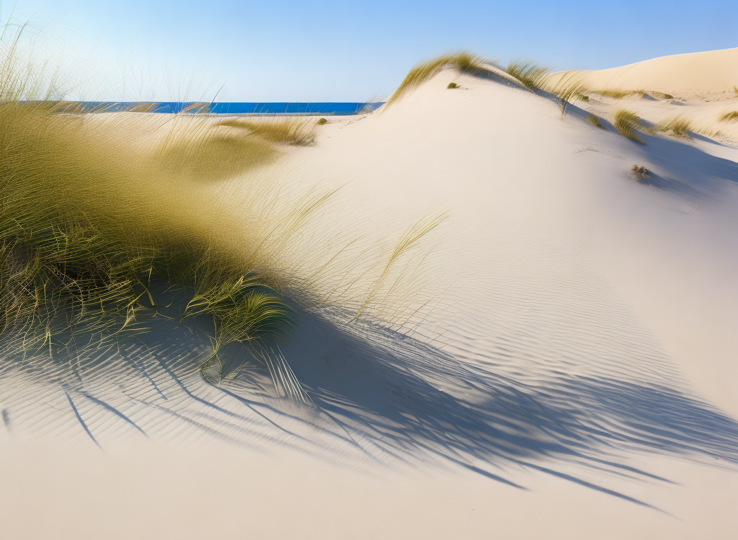 <lyco:sand and sea:1.0> srdg a sandy beach with a few bushes and sand dunes