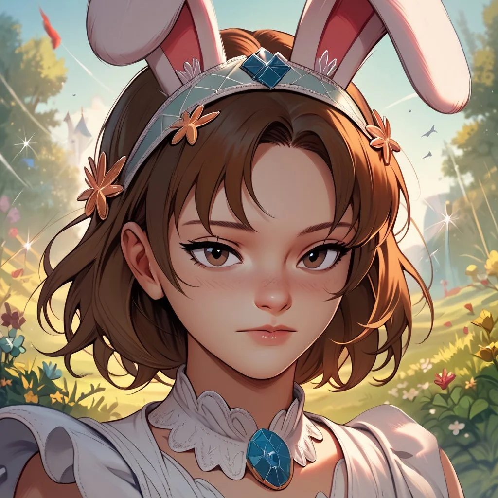 score_9, score_8_up, score_7_up, (masterpiece:1.2), (ultra quality:1.2), Harri Carrot, Short brown hair, brown eyes, white bunny ears