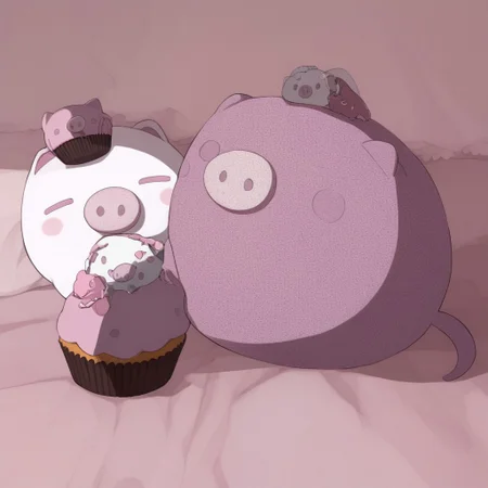 Boopig (monokuro boo / baby boo) eating a cupcake