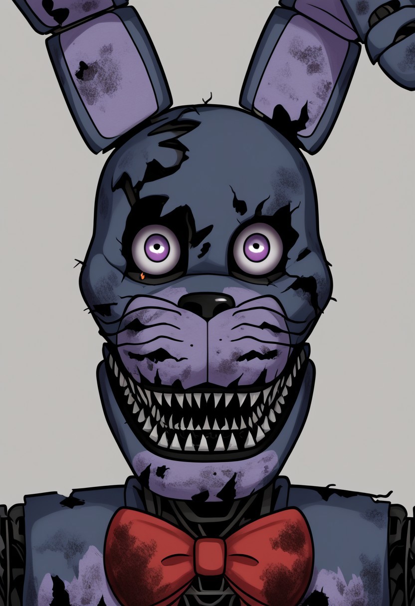 Nightmare Bonnie, withered body, dirty, Evil Smirk, staring at viewer, Horror (theme)