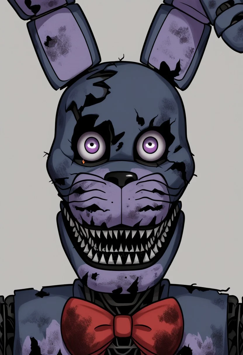 Nightmare Bonnie, withered body, dirty, Evil Smirk, staring at viewer, Horror (theme)