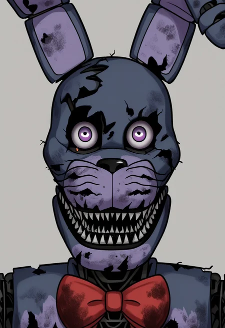 Nightmare Bonnie, withered body, dirty, Evil Smirk, staring at viewer, Horror (theme)