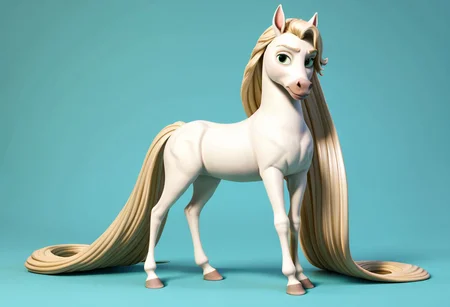 Score_9,  score_8_up,  score_7_up,  original style, 3d disney anime, Maximus the white horse, solo, (A full body image of a horse with endlessly long white Rapunzel-Style hair), (absurdly long white Rapunzel-Style hair:1.4), (meters of hair without end:1.2)