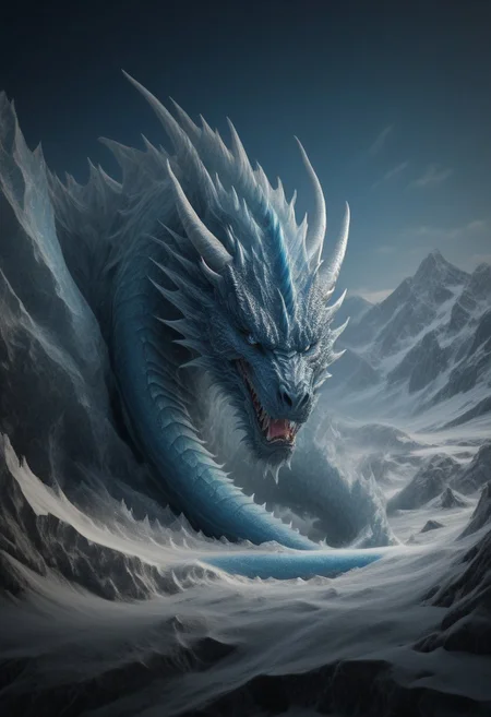"A huge ice dragon sleeps on top of a glacier. Its blue eyes are hidden under thick eyebrows, and its long horns are covered in ice. The cold wind creates snow swirls around it."
Photographer: "photo taken with DSLR camera", "illustration taken with watercolor".
Artist: "in the style of Aivazovsky", "in the style of Michelangelo".
Emotion: "furious", "calm".
Perspective: "bottom up", "close-up".
Lighting: "dramatic lighting", "soft light".