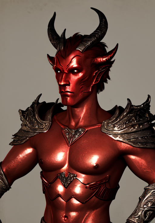 <lora:Dremora:0.8>, a male creature, Dremora, solo, colored skin, red skin, upper body, horns, copper skin, diamond body, petite breasts, (masterpiece, best quality, absurdres, detailed, ultra-detailed:1.3), (trending on CGSociety, trending on pixiv, contest winner:1.3)