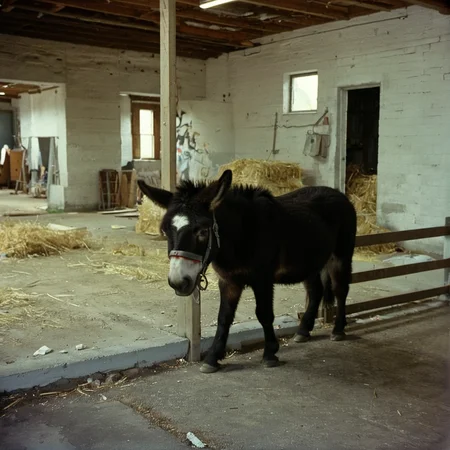 closeup Kodachrome photo of a baby donkey trapped in a room in 1936. <lora:boring-v4:0.8><lora:boring-alpha-v3:0.3> <lora:boring-v4-faces-version:0.3>