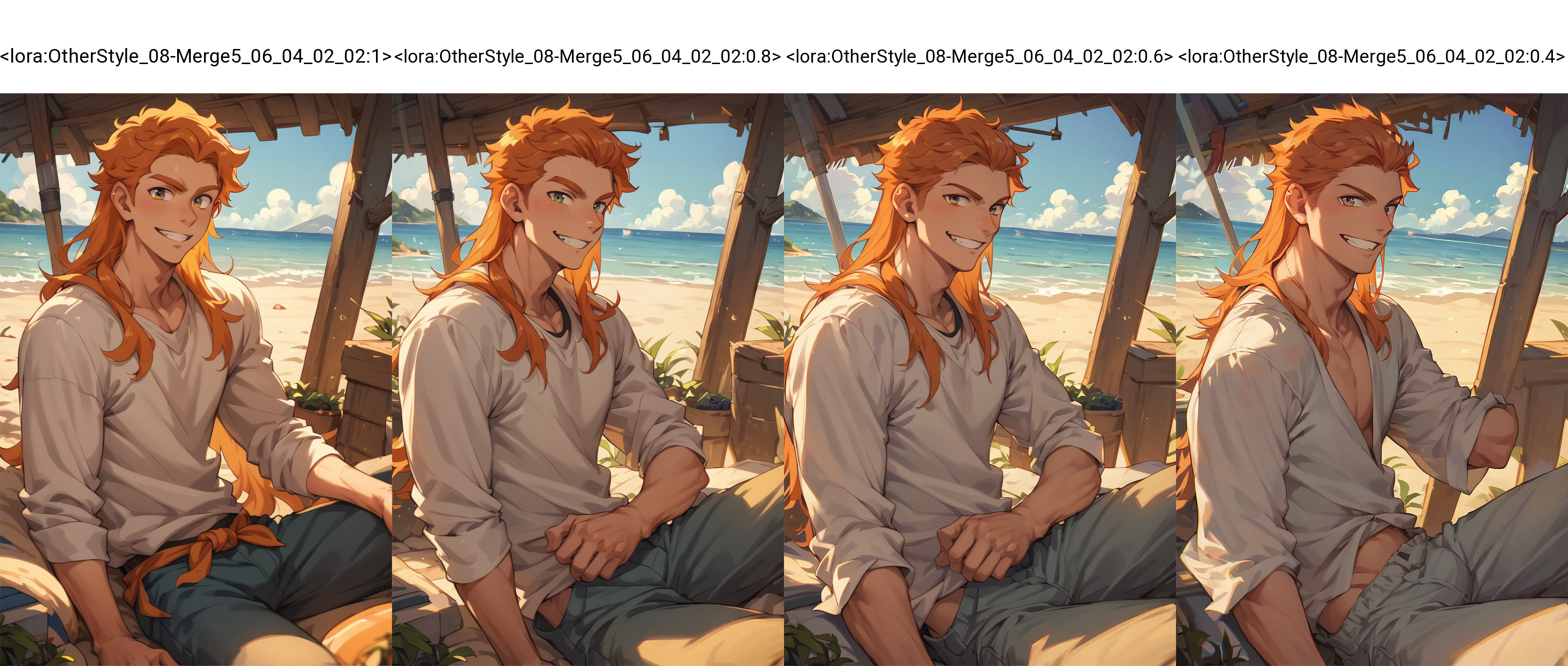 score_9,score_8_up, <lora:OtherStyle_08-Merge5_06_04_02_02:1>,1boy,man,solo, grin,long hair,orange hair, indoors,beach, field, looking at viewer,