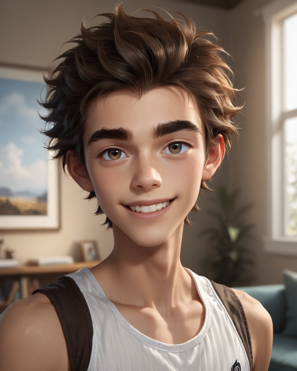 score_9, score_8_up, score_7_up, intricate details, rating_questionable,
<lora:homri52:1>
,
<lora:Mylo_Arcane:0.8>, 1boy(mylo, young man, slender, brown hair, thick eyebrows, thin, looking at the viewer, solo, happy, 
portrait, face focus, tank top), cozy living room,
highres,
detailed background, depth of field, 
<lora:ral-chrosc-clr:0.5>, ral-chrosc-clr,
<lora:Expressive_H:0.5>, Expressiveh,
<lora:xl_more_art-full_v1:0.3>,
<lora:add-detail-xl:0.3>,